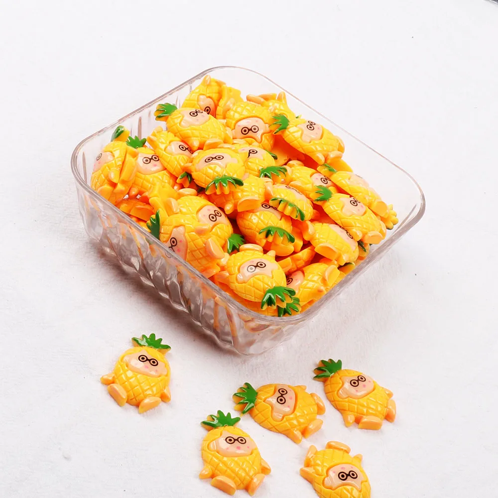 pineapple IBOWS плоская задняя сторона фрукты смолы арбуз ананас милые смолы DIY ювелирные изделия ожерелье аксессуары для волос Смола Кабошоны украшения - Цвет: pineapple