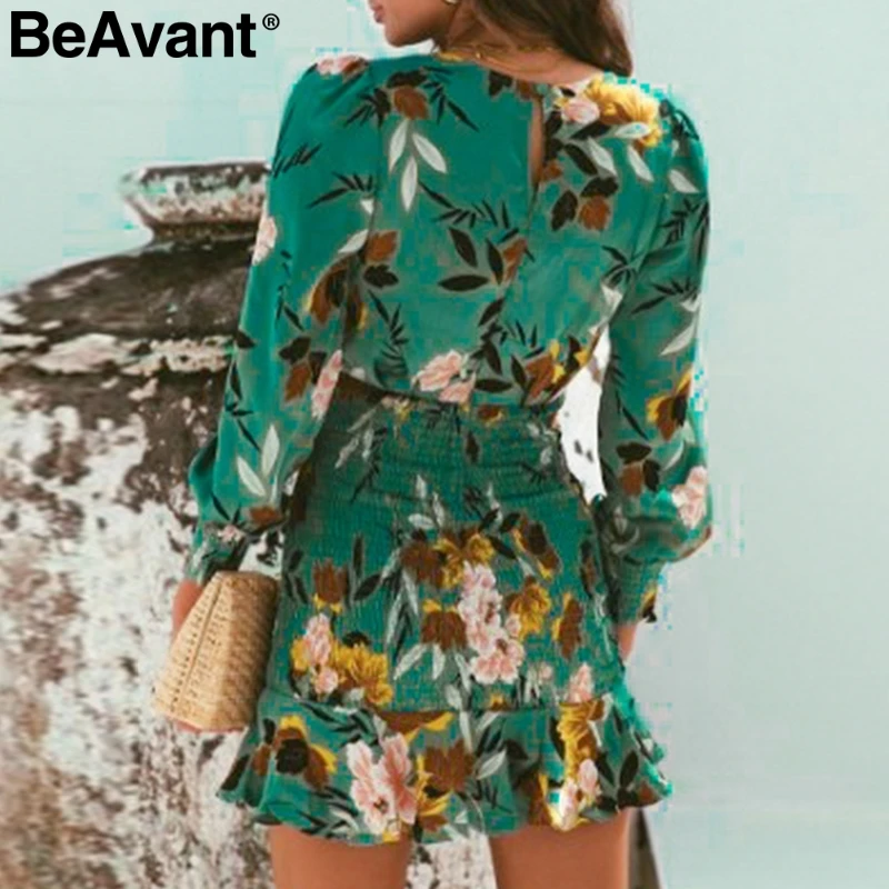 BeAvant зеленый цветочный принт boho Платье женское сексуальное с v-образным вырезом и