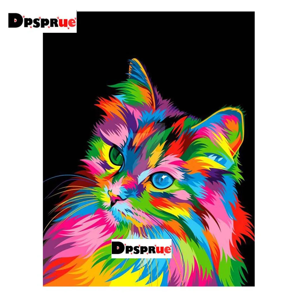 Полноразмерная/круглая алмазная живопись Dpsprue вышивка крестиком кот окрашенные