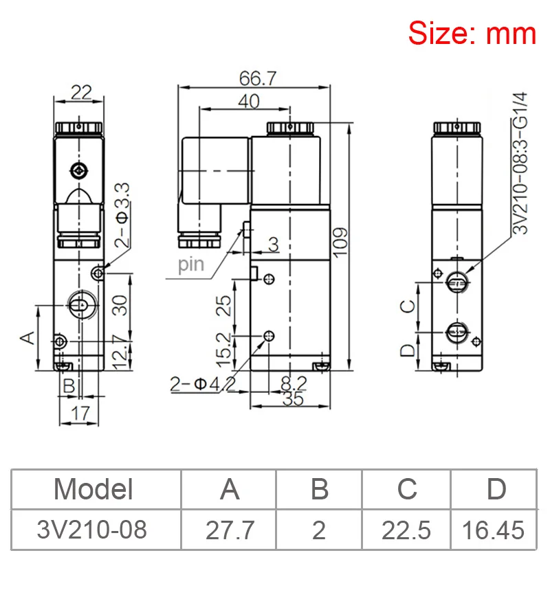 SUMRAY 3V210-08/3V310-10/3V410-15 Пневматический воздушный электромагнитный клапан 3-Way 2 позиционный Электрический магнитный клапан AC220V DC24V