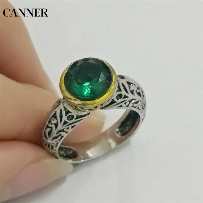 Canner старинный зеленый камень Кристальное кольцо серебряного цвета кубического