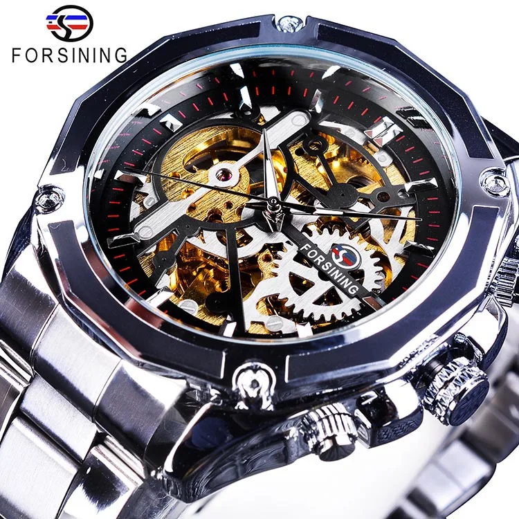 GMT982-7 Forsining Новая Коллекция Прозрачный Корпус Золотой Нержавеющей Стали Скелет Дизайн Роскошные Мужчины Часы Лучший Бренд Автоматические Часы - Цвет: GMT982-7