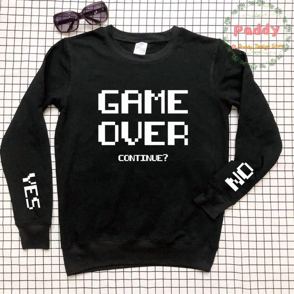 Женская толстовка с надписью Game Over модный Забавный текстовый слоган джемпер