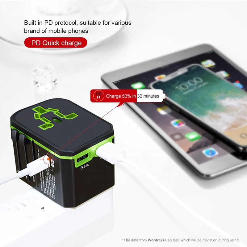 Универсальный Мощность адаптер все в одном World Travel Тип usb C QC 3,0 33 W PD Подключите адаптер Комплект