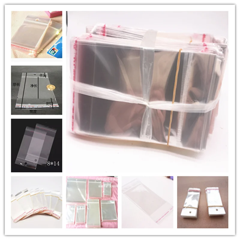 

Wholesale 100pcs Clear Self Adhesive Seal Plastic Bags Transparent Resealable OPP Packing Poly Bags Pick Beads Hanging Holes