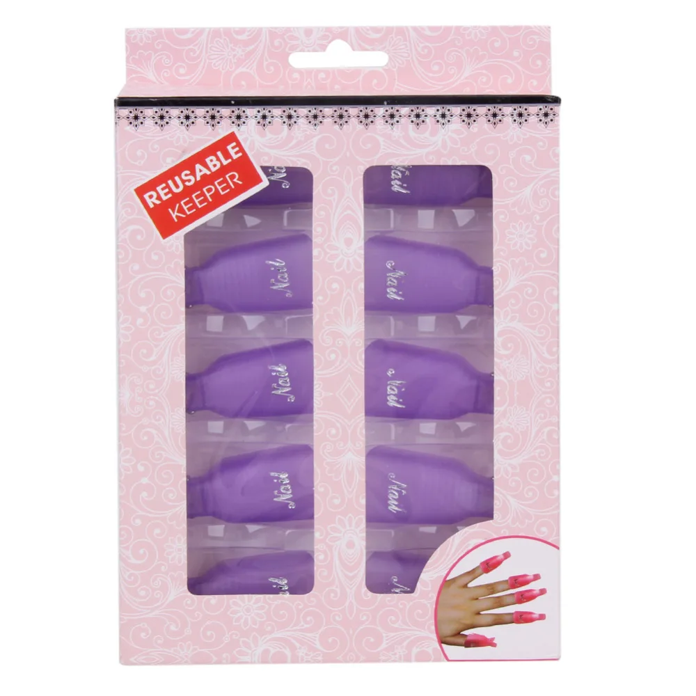 10Pcs NailArt Plastic Reusable Gel Nail Polish Remover Soak Off Cap Clip UV Cleaner Tool | Красота и здоровье