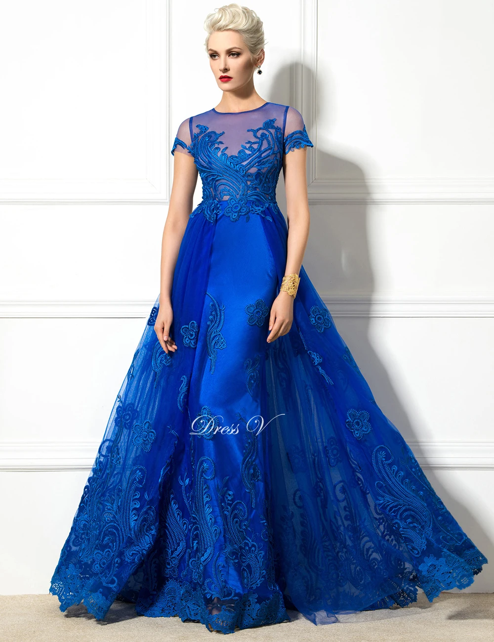 Dressv 2017 круглый вырез короткий рукав а силуэт вечернее платье с аппликацией