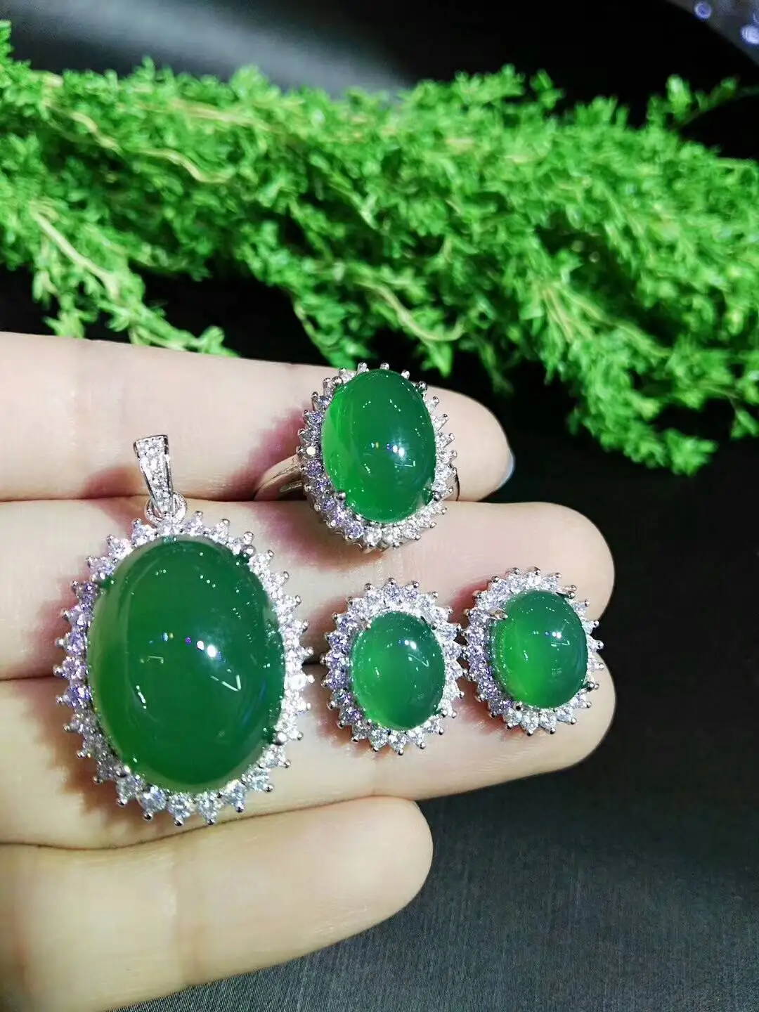 

Koraba Fine Jewelry 925 Silver Inlaid Natural Chalcedony Pendant Necklace Ring Bracelet Set Multiple Styles Gifts Free Shipping