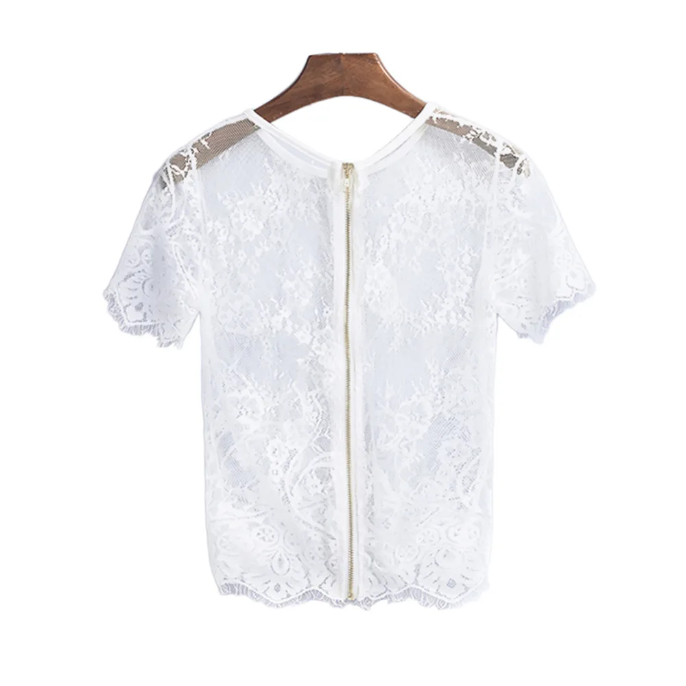 Новинка женская черная белая блузка Рубашки Топы сексуальные кружевные пляжные