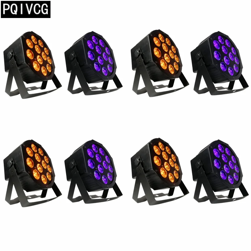 8 шт./12x18 Вт 6 в 1 Светодиодные прожекторы rgbwa uv плоские светодиодные dmx512 для