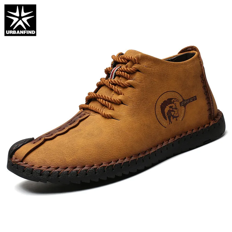 URBANFIND Quality Men Leather Boots Brand Fashion Ankle Shoes Warm Fur Lining Man Winter Casual Plus Size 38-48 | Обувь