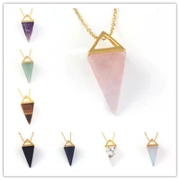 100 unique 1 pcs light yellow gold color square pyramid pendant white turquoises stone necklace opal jewelry