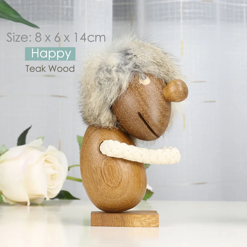 Happy Man Деревянные фигурки животных в скандинавском стиле, фигурки медведя/собаки/птицы/обезьяны, домашний декор, украшения, игрушки для мальчиков и хобби - Цвет: Happy Man