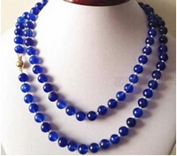 Женское Ожерелье длинное натуральное 8 мм синее Круглый 35 дюймов | Украшения и