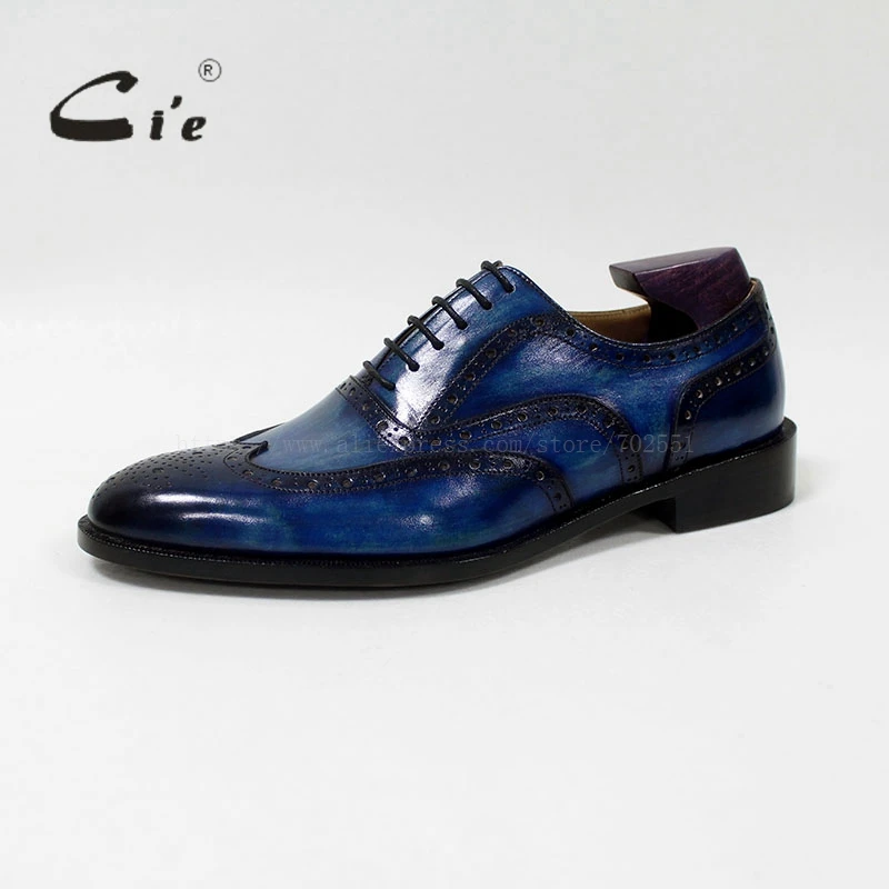 cie square toe brogues medallion 100%genuine calf leather outsole men dress patina blue shoe handmade OX-10-06 | Обувь