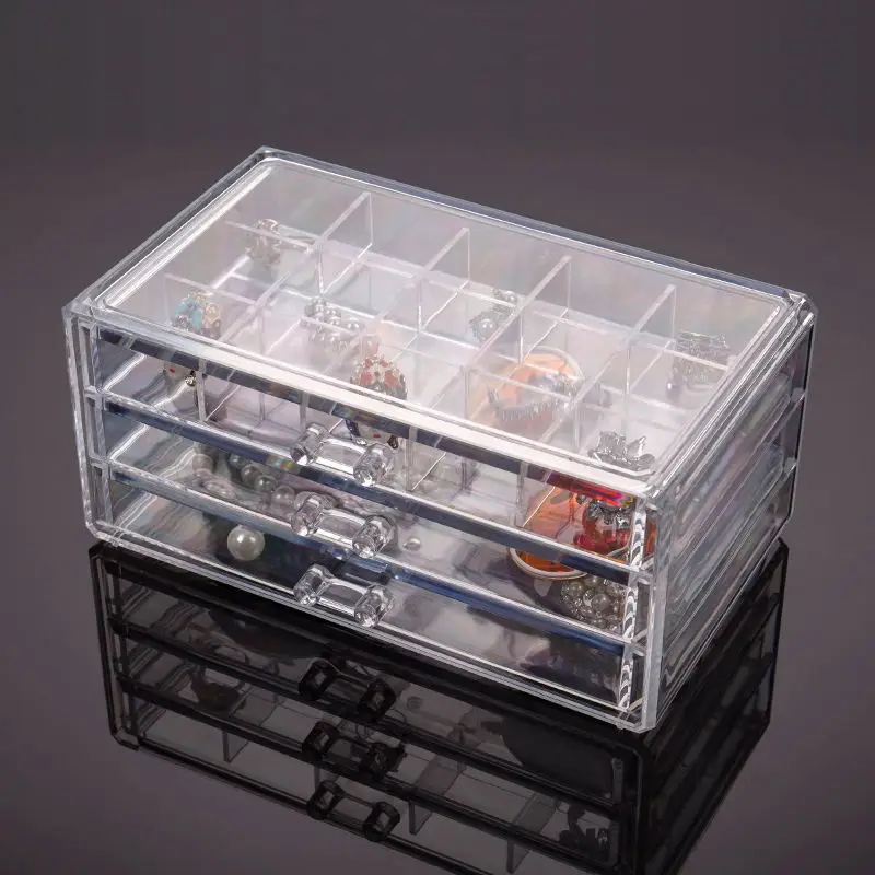 Acrylic transparent Makeup Organizer Lipstick Jewelry Storage holder Make Up tool Holder 3 Drawers Storage box For jewelry