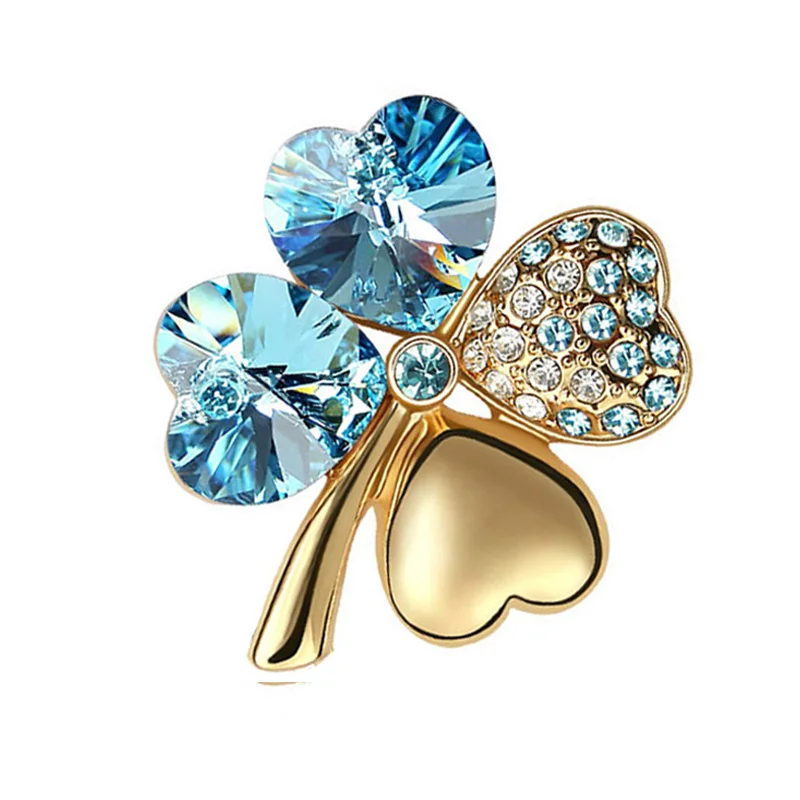 gold oceanblue Женский подарок на день, завод,, австрийский кристалл, четыре листа клевера, брошь, Женские аксессуары, модные ювелирные изделия 9554 - Окраска металла: gold oceanblue