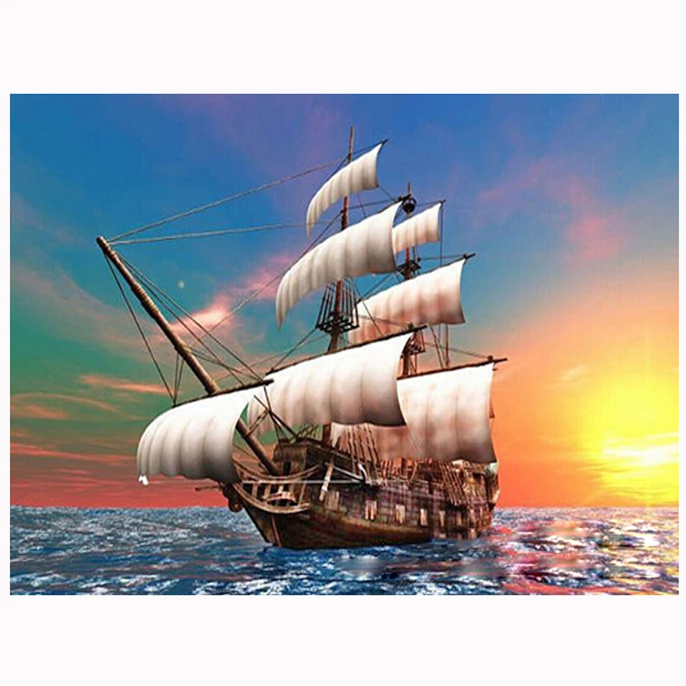 Алмазная живопись 5D &quotсделай сам&quot пейзаж лодки вышивка крестиком корабль
