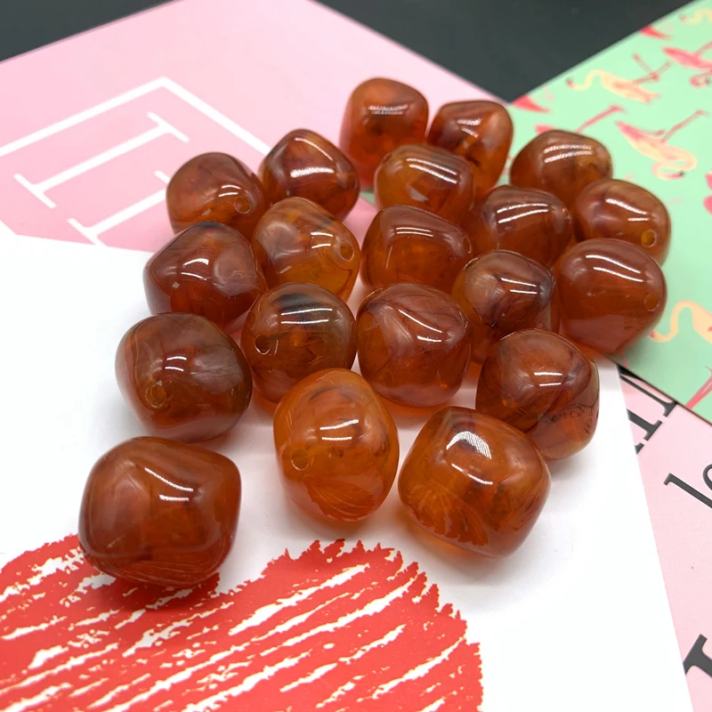 

New 10 Pcs Irregular Round Acrylic Beads Spacer Loose Beads For Jewelry Making DIY Bracelet #Brown