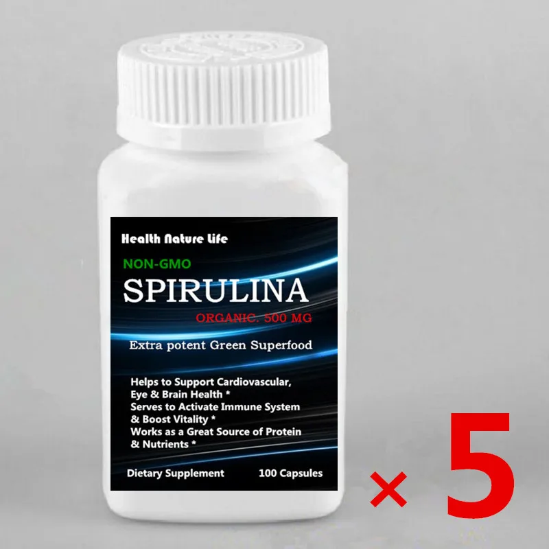 5 bottles Эко-чистая Спирулина 500 мг-органические вегетарианские и негмо-не облученные суперпищевые таблетки-100 шт - Цвет: 5 bottles