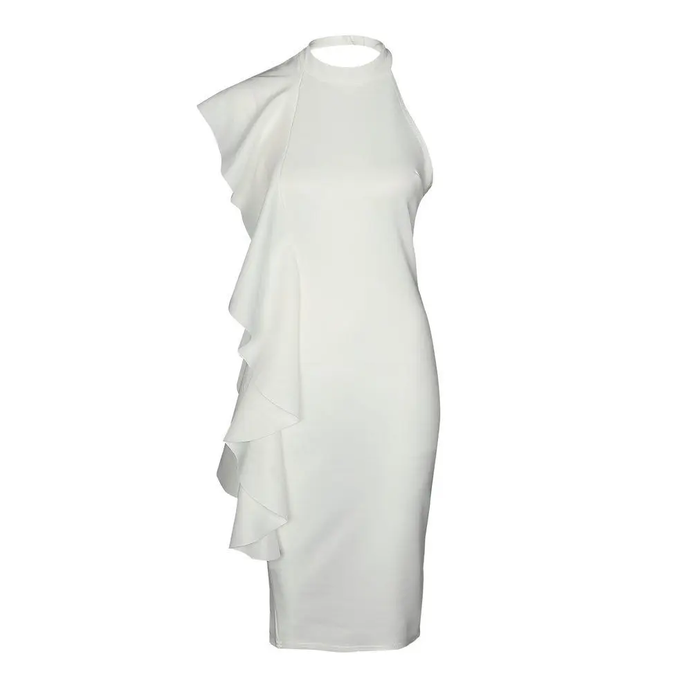 2018 Новое Женское летнее облегающее платье на одно плечо с оборками и лямкой шее