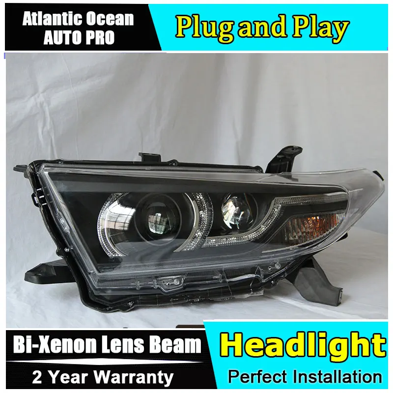 

car styling For Toyota Highlander headlights 2012 2013 2014 For Highlander Bi-xenon Double lens HID KIT led drl headlight
