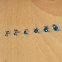 316l stainless steel stud earrings with ocean blue zircons classical style from 3mm to 8mm no fade allergy free quality jewelry