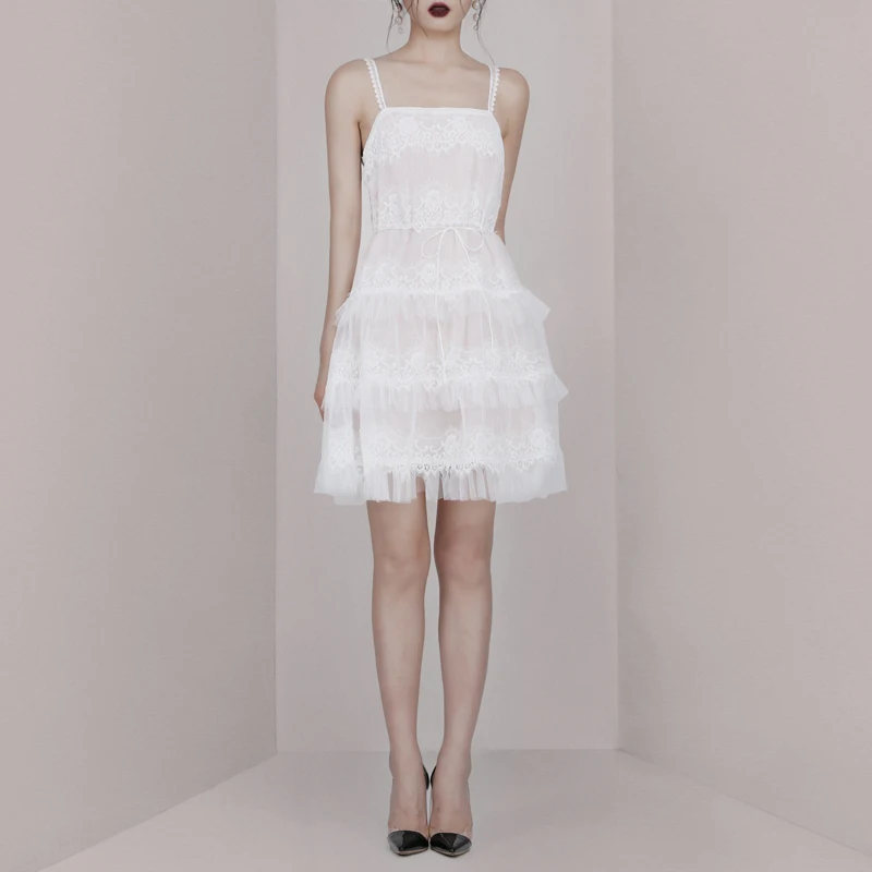 INDRESSME 2019 Новое Кружевное Сетчатое мини-платье на бретельках со шнуровкой в