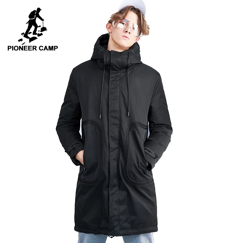 Мужской пуховик Pioneer camp зимний длинный с капюшоном теплая Повседневная куртка