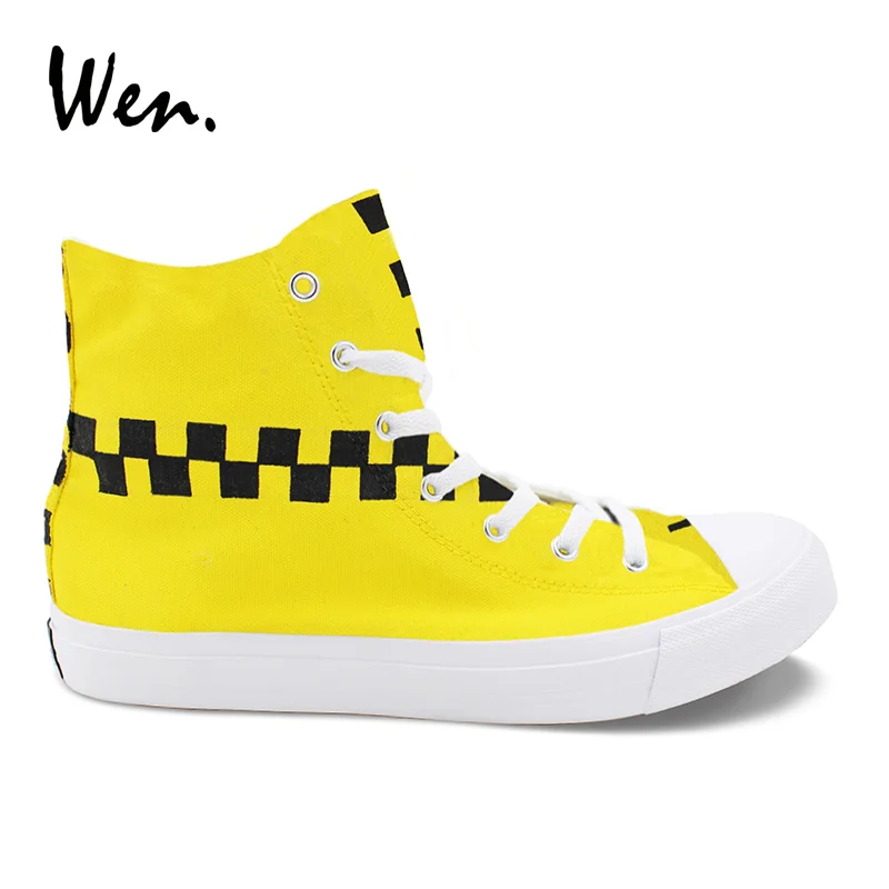 

Эспадрильи Wen для мужчин и женщин, парусиновые туфли, платформа, рисунок такси, граффити, ручная роспись, плоская подошва, черные, желтые
