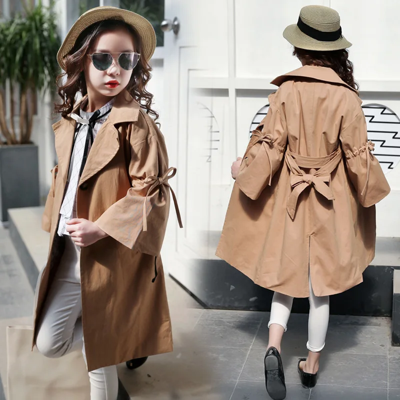 

Fashion Children's Clothing Autumn Cardigan Jacket With Belt Girls Coat Solid Outwear Teenagers Girls Trench Kids Windbreaker