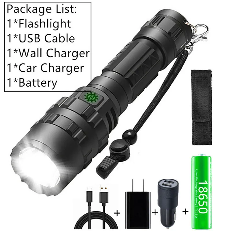 Package C 65000Lums профессиональный светодиодный фонарь для охоты, тактический фонарь для скаута, фонарь L2, USB Перезаряжаемый светодиодный водонепроницаемый фонарь для рыбалки - Испускаемый цвет: Package C