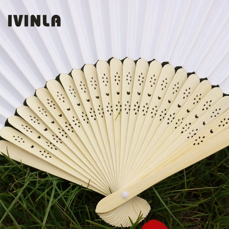 

21cm White Wedding Hand Fan with white organza Gift bag pouch for Wedding&Party Favors