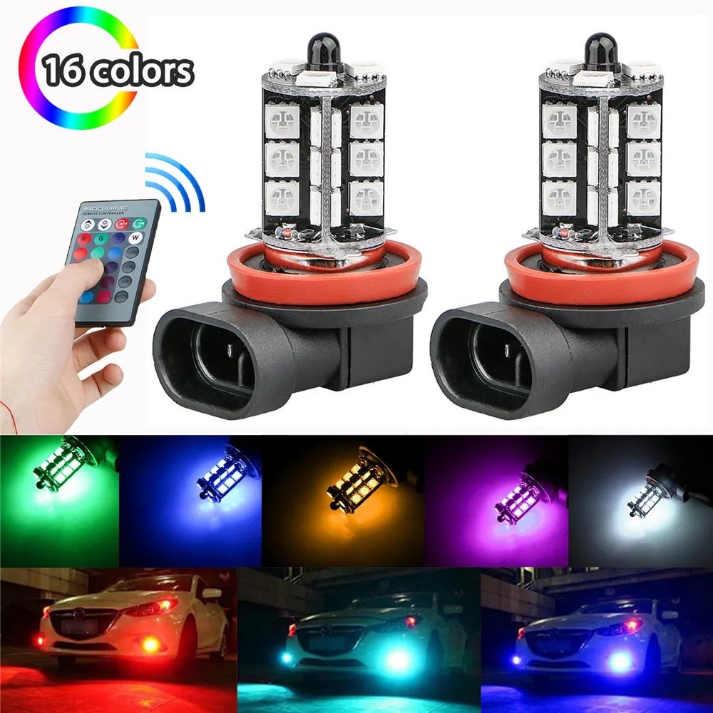 Кратор отражатели 2 шт мощностью 12V для 27SMD 5050 мульти-Цвет RGB светодиодный Противотуманные фары дальнего света ламп с пультом дистанционного управления(не включает в себя Батарея) H11/H8 H4 H16 5202