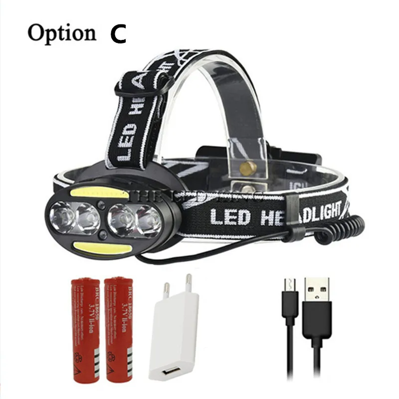 Option C 30000Lm 4* T6+ 2* COB+ 2* красный светодиодный движения Сенсор Светодиодный фар фонарик с приближением фонарик Кемпинг Рыбалка Фонарь - Испускаемый цвет: Option C