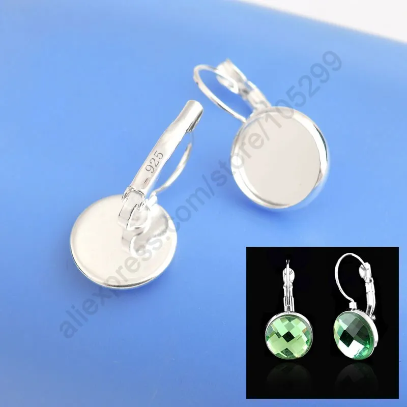 

50PCS Geniune 925 Sterling Silver Jewelry Findings 8MM Flat Disco Cabochon Cameo Settings Earring French Lever Back