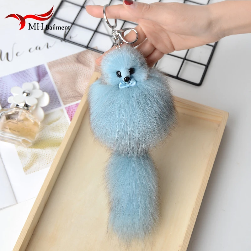 Брелок для ключей с помпоном из лисьего меха Женский модный брелок в машину