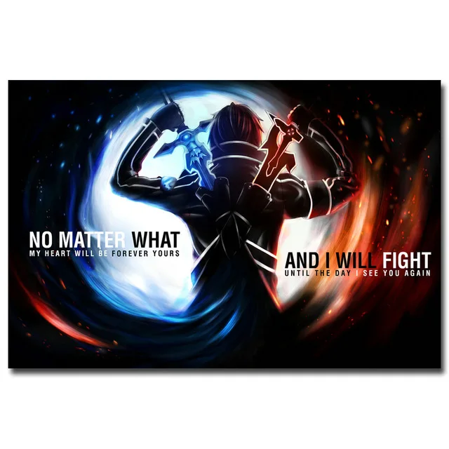 Меч искусство онлайн 2 Кирито Асуна Шелковый плакат декоративной живописи 24x36