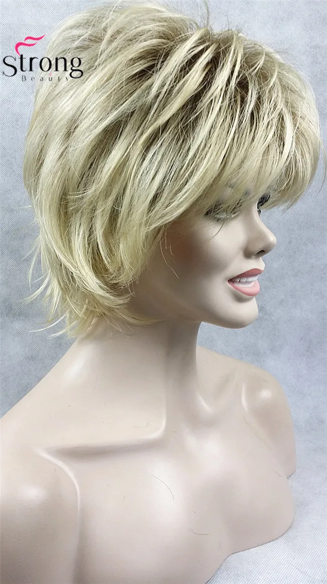 StrongBeauty короткий светло-коричневый подчеркивает Feathery Shaggy полный синтетический парик выбор цвета