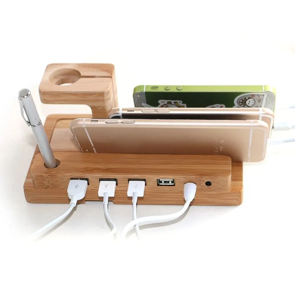 100% натуральный деревянный Настольный USB 4 Порты и разъёмы концентратор Зарядное