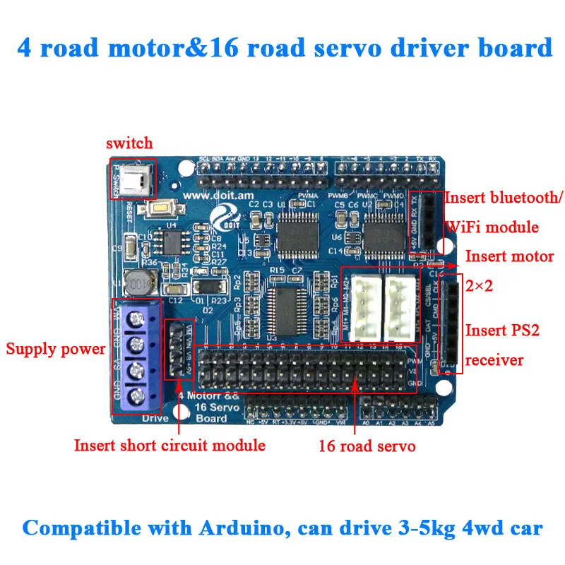2ch 4ch DC мотор драйвер 16 способ сервопривод щит для Arduino 2wd 4wd RC умный робот танк Автомобиль DIY Роботизированная рука робототехники