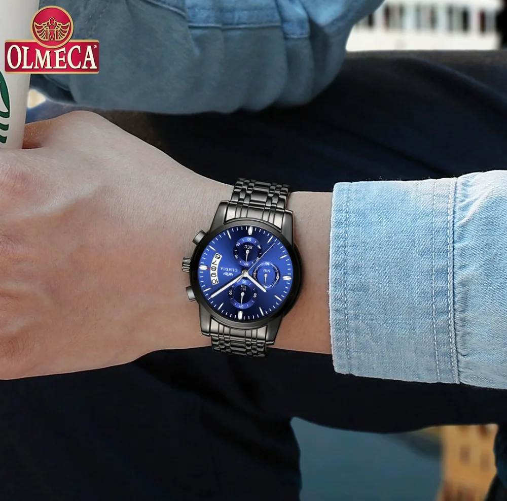 Relojes Hombre, новинка, OLMECA, модные мужские часы, роскошный бренд, деловые кварцевые часы, мужские спортивные водонепроницаемые черные мужские часы