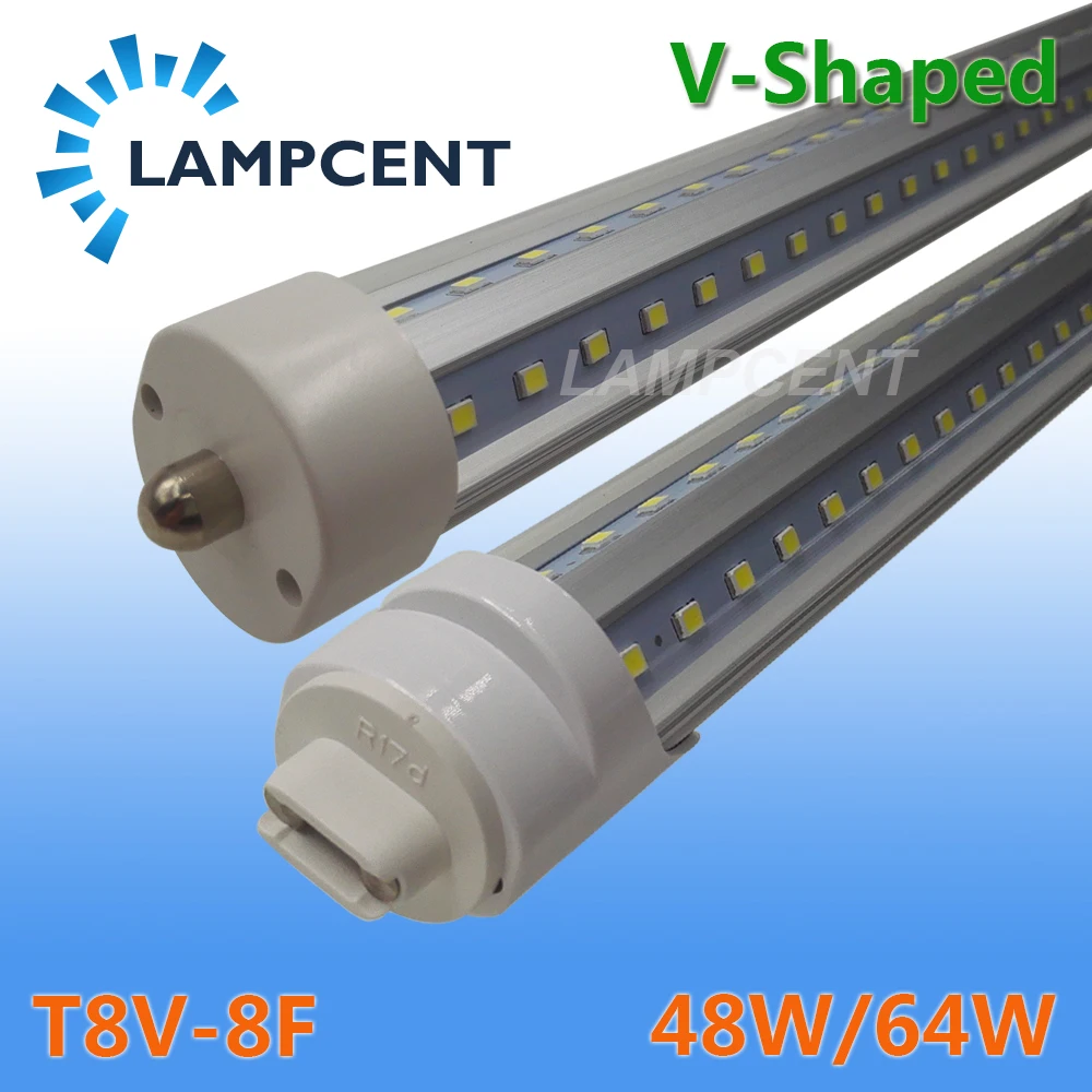 

4PCS/Pack T8 V-Shape LED Tube Bulb 8FT 48W 64W Single Pin FA8 R17DLED Shop Light Retrofit Flourecent Lamp