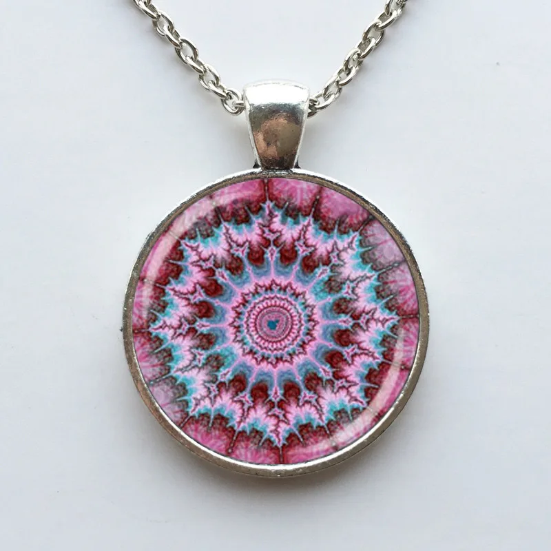 Фрактальная спираль Мандала кулон Роза Бирюзовый Оригинальный арт стеклянный