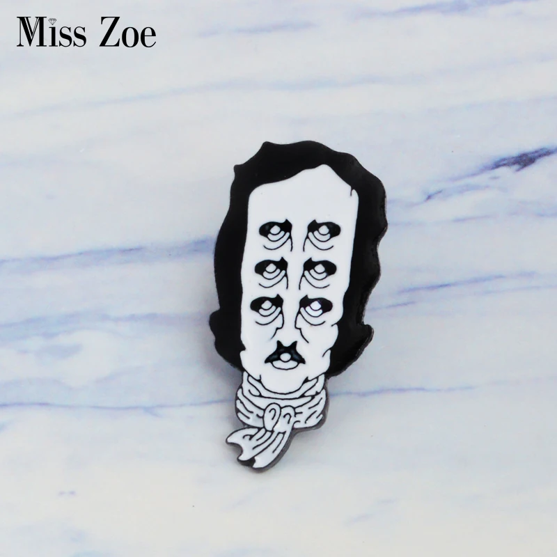 

Edgar Allan Poe enamel pin flower Funny figure Brooch Gift writer icon Badge Denim Jeans Lapel pin Clothes cap bag Creative gift