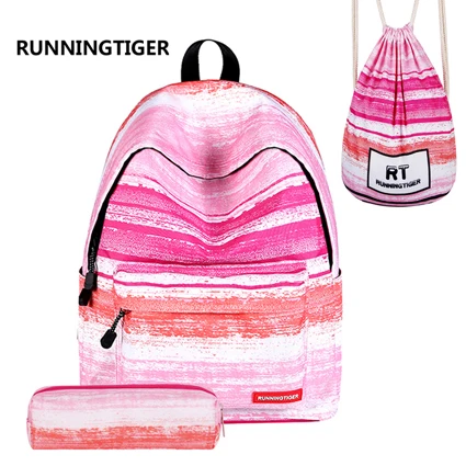 04 RUNNINGTIGER, женский рюкзак, школьные сумки для девочек, рюкзак с принтом, Mochila, школьные рюкзаки для девочек-подростков, 3 шт. в комплекте, Mochila - Цвет: 04