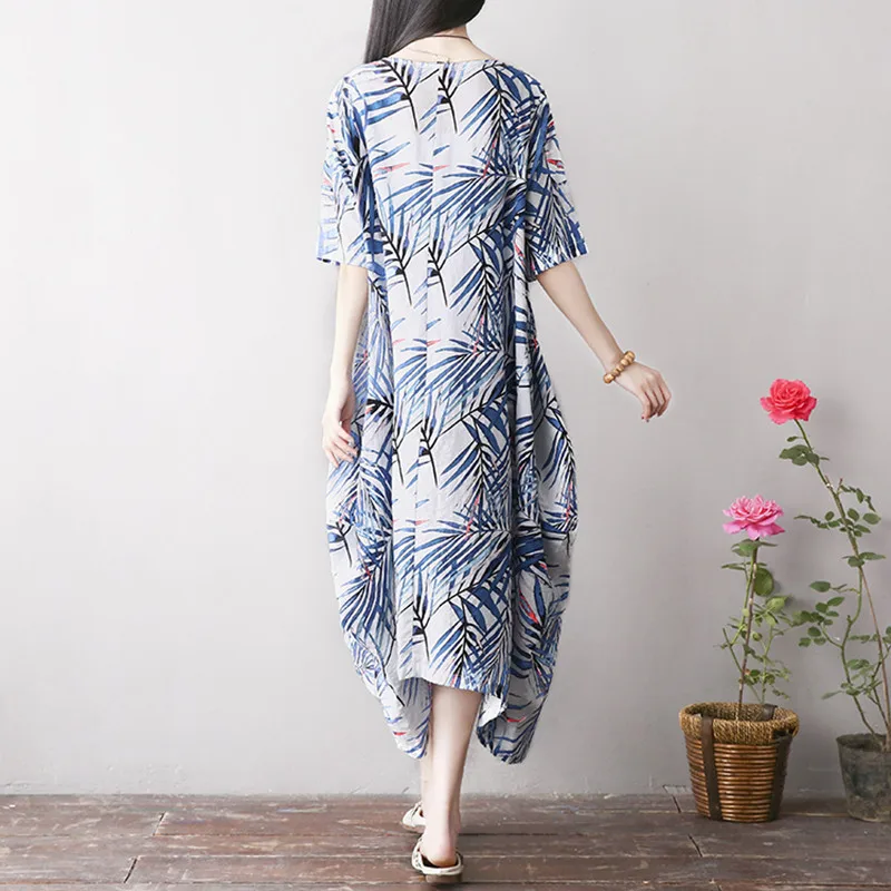 Ilstile 2018 Для женщин из хлопка и льна Цветочный принт короткий рукав плюс Размеры