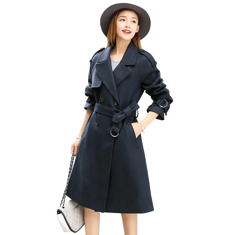 Модное шерстяное пальто длинное Смешанное и куртка однотонные женские Осень