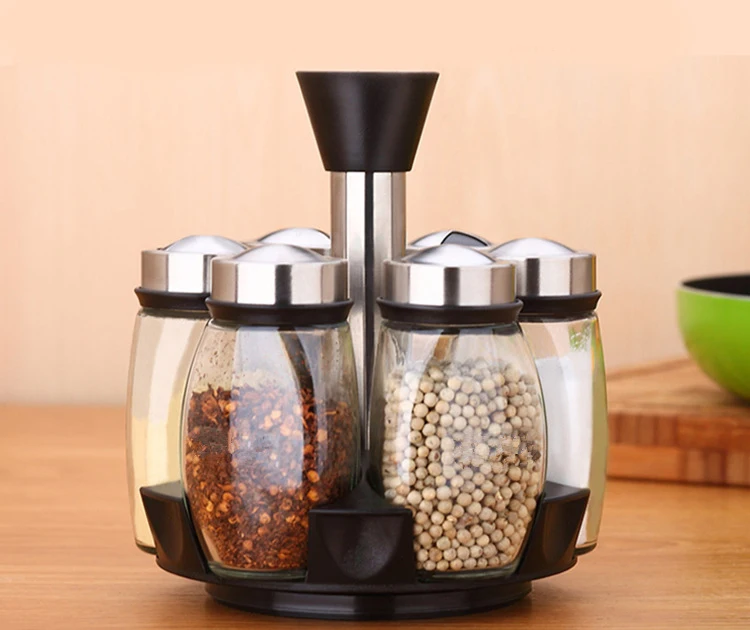 

Condiment Box Rotary Base Condiment Bottle 6 Set Kitchen Utensils Seasoning Pot Combination Suit