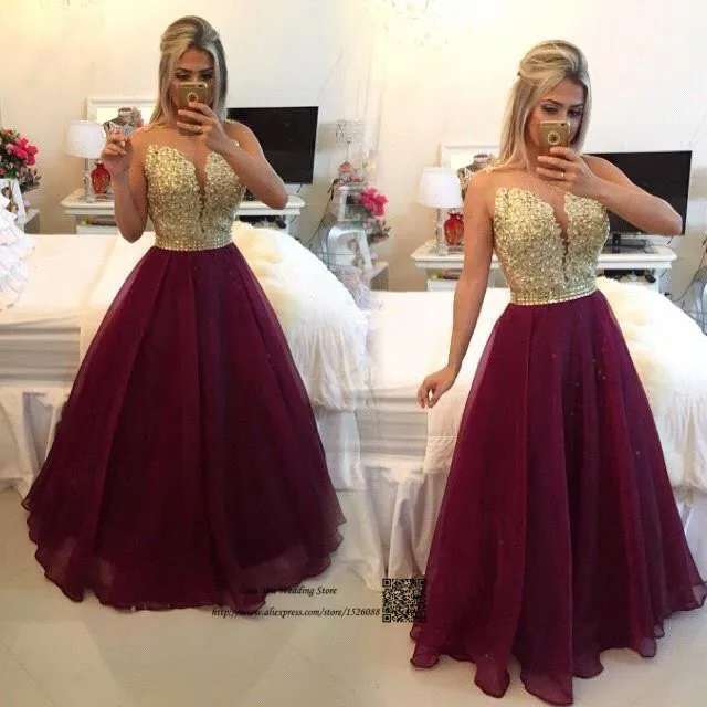 Robe de Soiree Courte 2017 Формальные Длинные вечерние платья органза цвета Бургунди